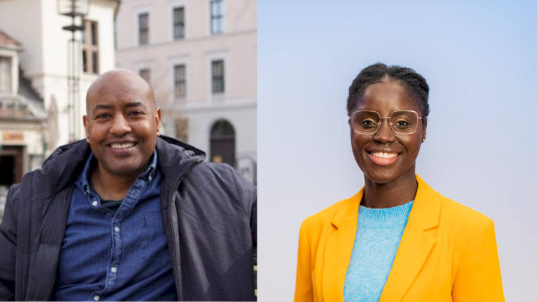 Bilde: Professor og forsker v/Oslo Met og assisterende redaktør for Sykepleien forskning, Jonas Debesay (foto: Dag Ringdal) og master i sosialt arbeid og prosjekt- og aktivitetsansvarlig på MiRA-Senteret, Maria Theresa Jones (foto: MiRA-senteret).